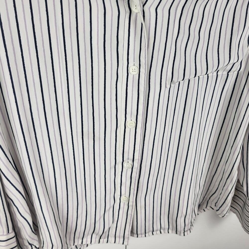 FRAME 100% Silk Striped Button Down Blouse | Black White XS - Picture 8 of 11